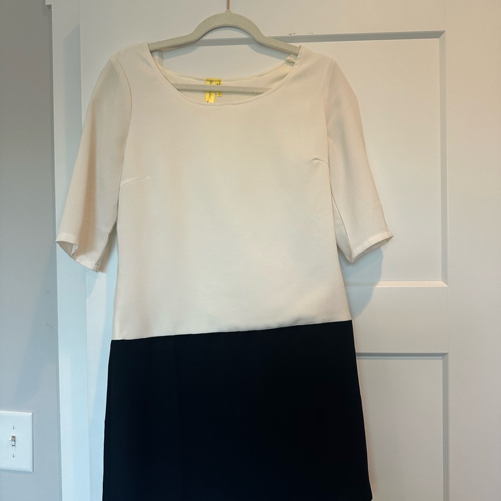 Miss Sixty Two-Tone White and Black Mini Shift Dress